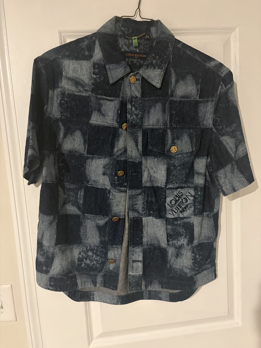 Louis Vuitton Blue Checkered Short-Sleeve Denim Shirt